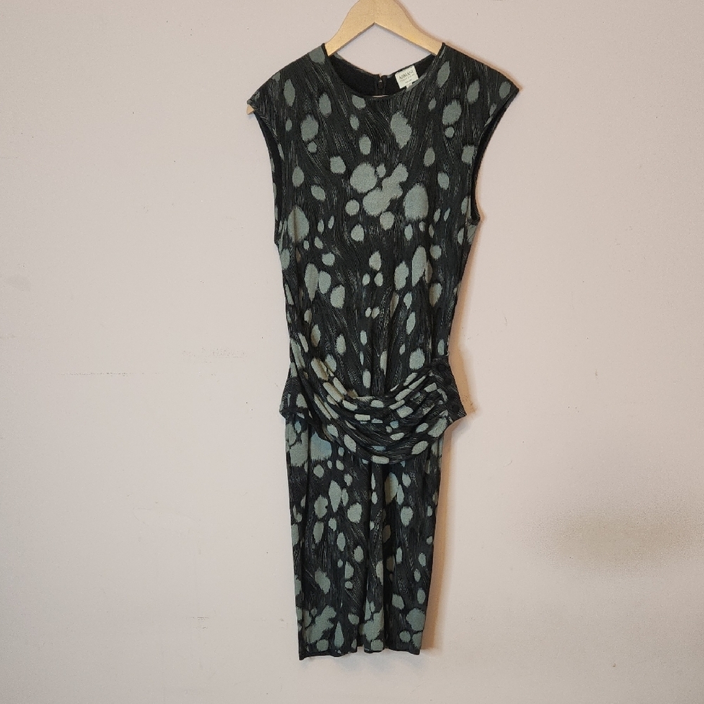 ARMANI Collezioni Black & Grey Patterned Dress with a Draped waist detail, 10